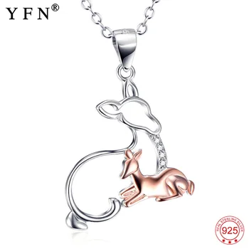 

YFN 925 Sterling Silver Jewelry Necklace Mother&Baby Deer Pendant Necklaces Animal Jewelry Mom Best Mother's Day Gift Ketting