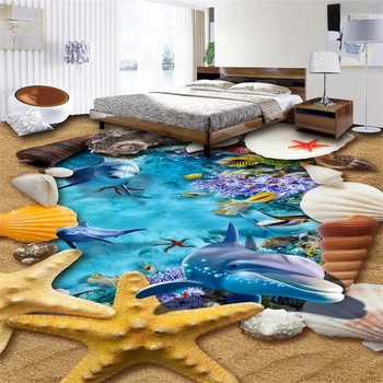 

beibehang Dolphin Custom Floor 3D Wallpaper Bathroom Floor Mural-3d PVC Self-adhesive wall paper Floor painting wall stickers