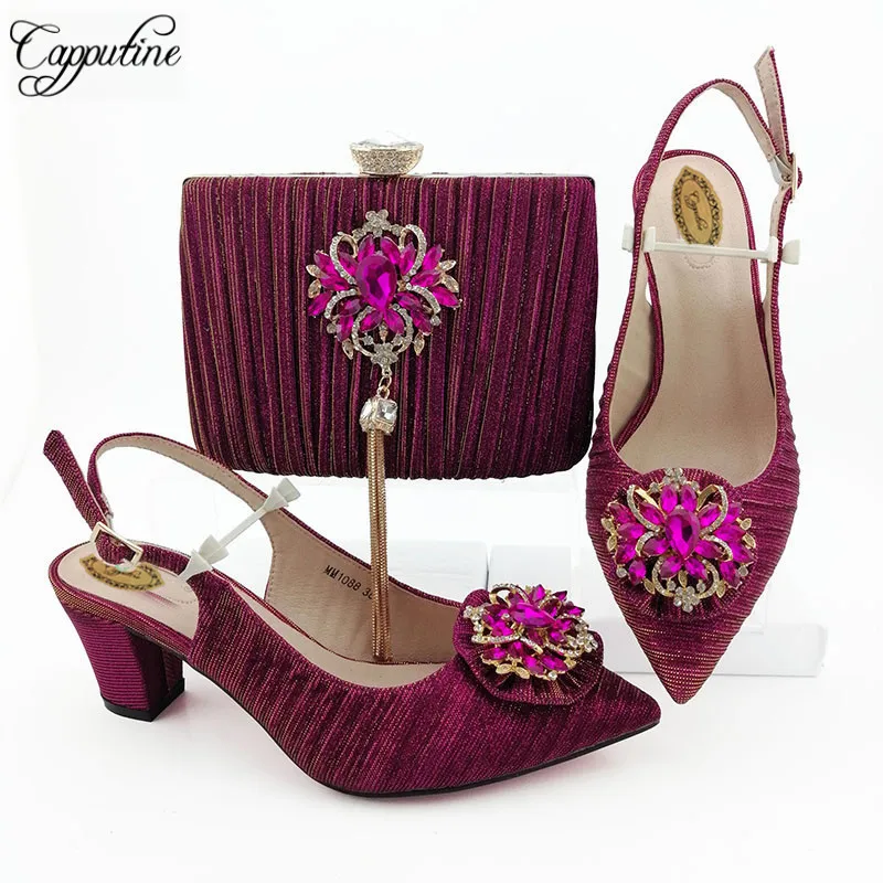 

New Arrival Summer Shoes And Bags Set Fashion Italian Women High Heels Shoes And Bag Set For Party Large Size 38-43 M1088