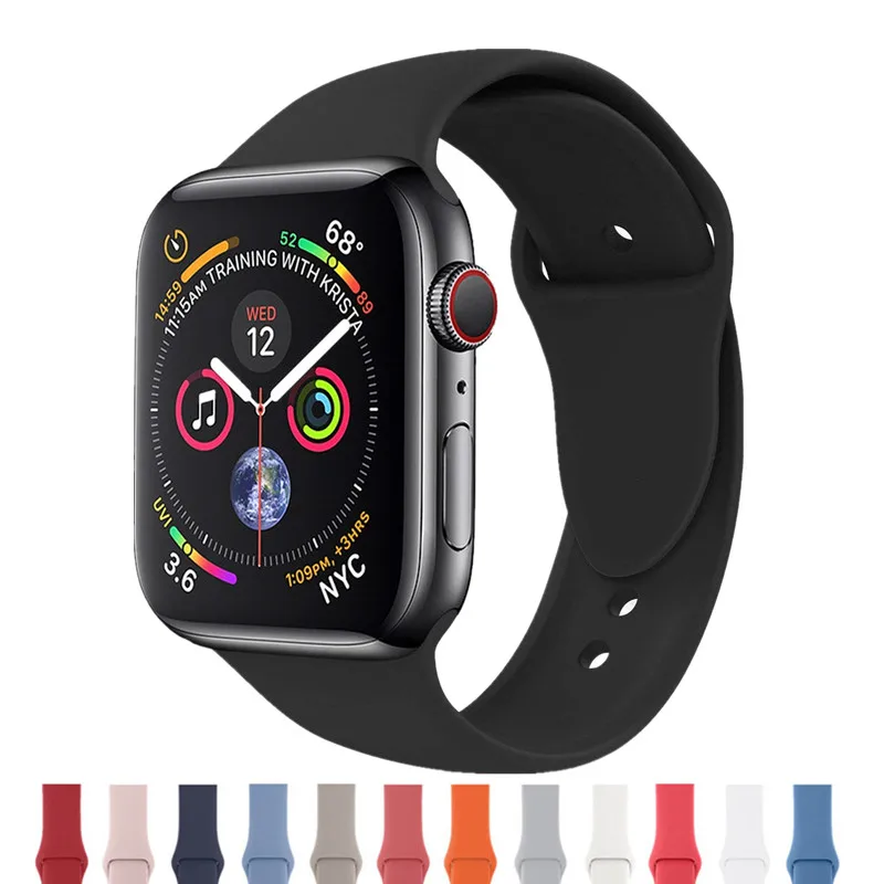 

Watchband for Apple Watch Band Series 4 40mm 44mm Sport Soft Silicone Replacement Bracelet Strap for iWatch Wristbelt Accessory