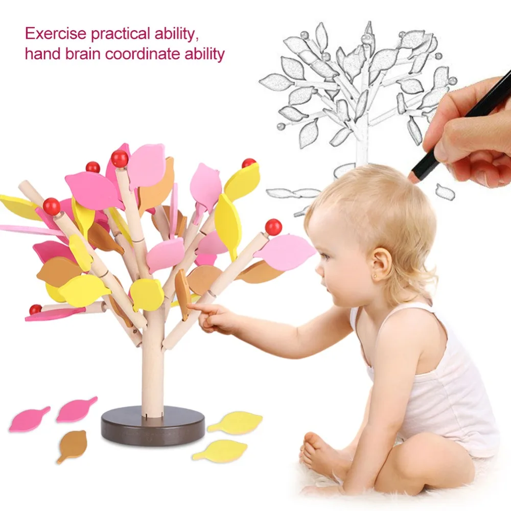 

Clearance 3D kids Educational Wood Toys Tree Assemble Inserted Leaves Learning Puzzle Educational Wooden Toys