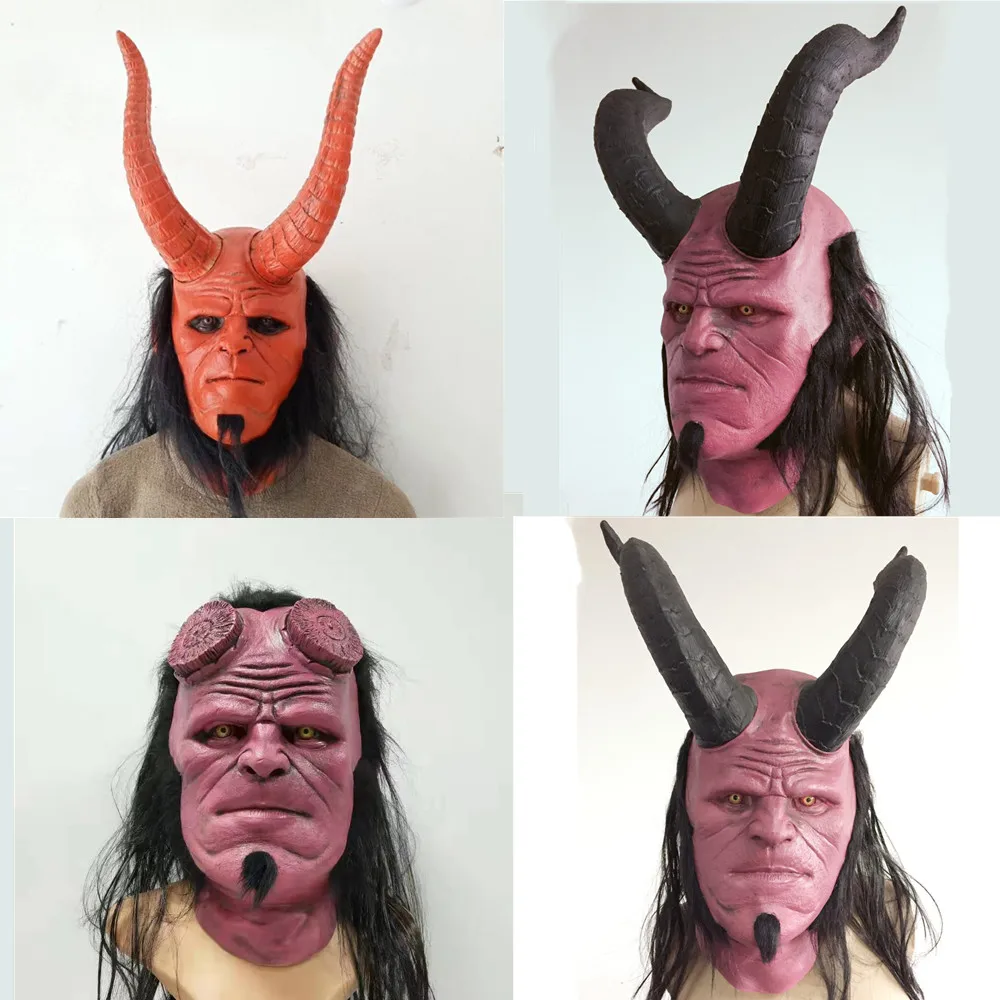 Маска Hellboy для косплея маска Хэллоуина страшная латексная тушь лица|Маски