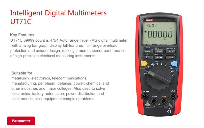 UNI-T UT71C Интеллектуальные цифровые мультиметры True RMS Max дисплей 39999 Вольт Ампер Ом Емкость Temp тестер USB Передача данных