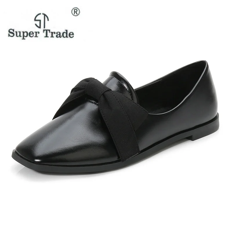 

ST SUPER TRADE Loafers Solid Flats 2019 Spring Women Casual Slip On Shoes Flat Shoe Cute Bow Square Toe Plus Size Flats 36-42