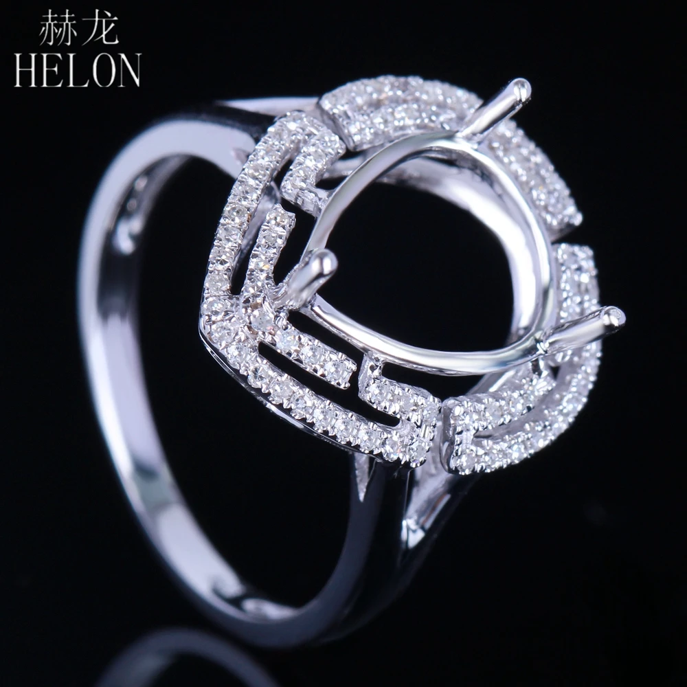 

HELON Pear Cut 11x9-11x10mm Solid 14k Whie Gold Semi mount Wedding Halo Natual Diamonds Engagement Women's Trendy Jewelry Ring