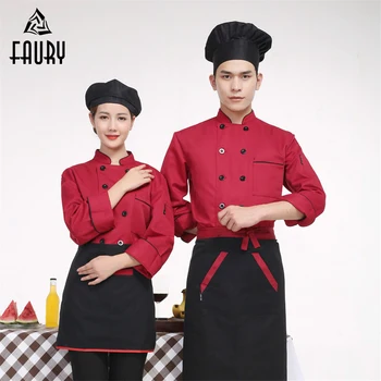 

2018 Unisex Men Chef Uniforms Waiter Double Breasted Workwear Kitchen Jacket Cozinha Women Cooking Wear Coats Long Sleeve Tops