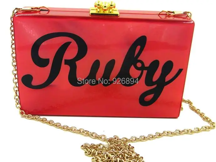 Рубиновый Красный индивидуальный дизайн с буквами стильная акриловая мини-сумка на плечо дамские вечерние клатчи вечерняя сумка кошелек с клапаном