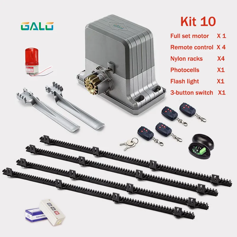 Сверхмощный 1800 кг Авто раздвижные ворота мотор слайд открывалка с 4 м нейлон стойки(лампа, фотоэлемент, клавиатура, кнопка опционально - Цвет: kit 10