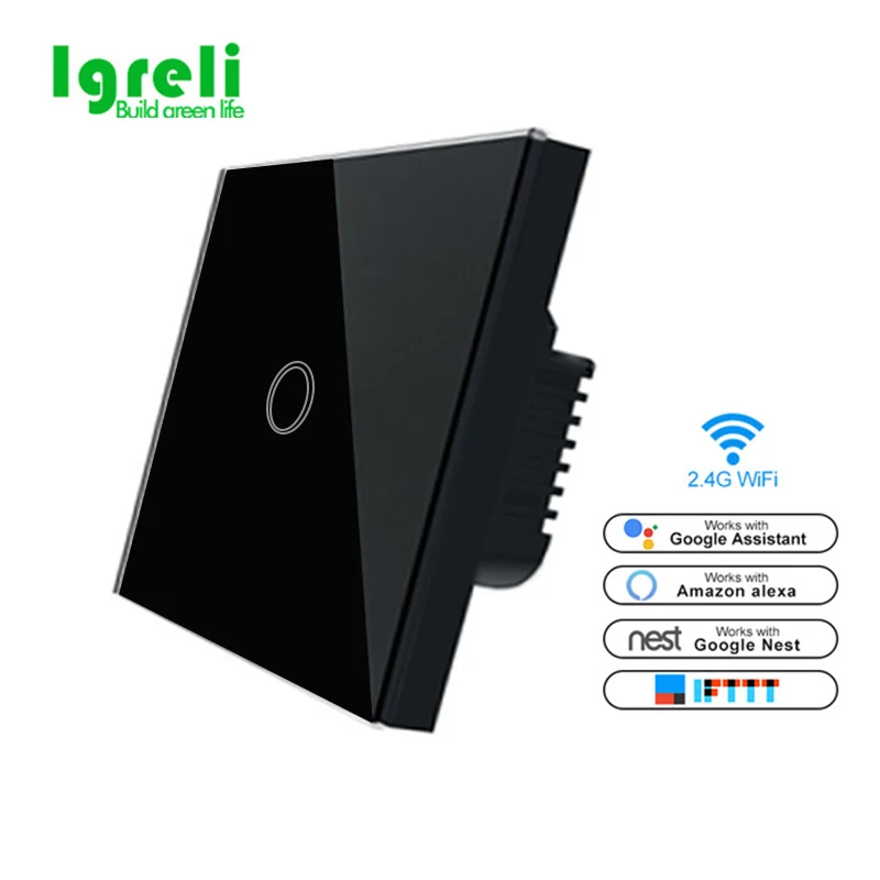 Igreli EU/UK Wi-Fi беспроводной настенный выключатель с управлением через приложение 1 комплект дистанционного управления Умный дом сенсорные переключатели работают с Alexa/Google Home