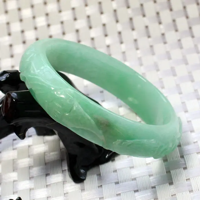 

5465 Chinese Hand-carved Emerald Green stoneite stone Gems Bracelet Bangle 58mm 10.20 40