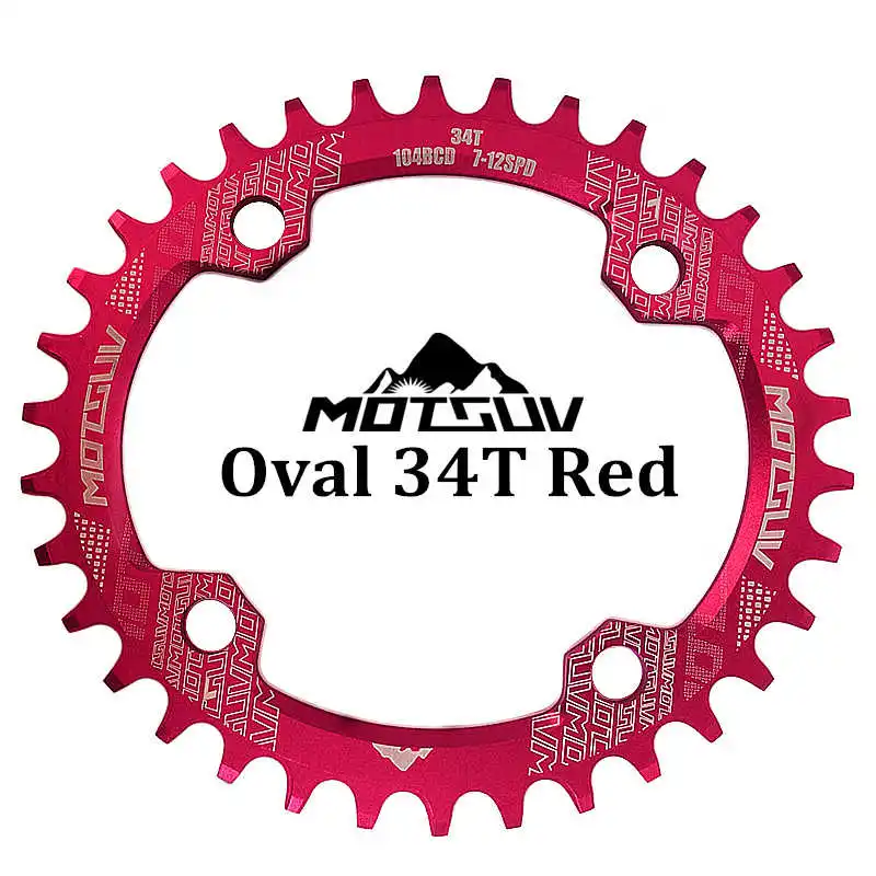 Мотсув велосипедный Кривошип 104BCD Овальный 32T 34T 36T 38T цепь узкий широкий сверхлегкий MTB велосипед цепь круг шатунная пластина - Цвет: Oval 34T Red