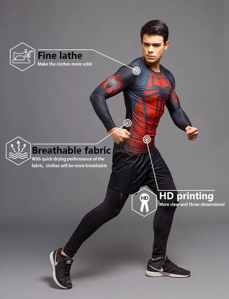 Компрессионная рубашка тренировка фитнес для мужчин Косплей Рашгард плюс размер Бодибилдинг футболка 3D печатных кофты СУПЕРМЕНА для мужчин