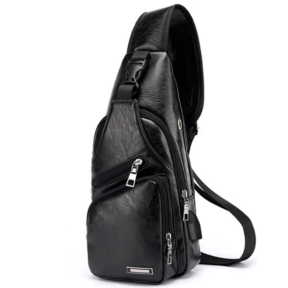 

Hot New Men leather Sling Bag Male Casual Functional Fanny Waist Bag Money Phone Belt Bag Sports Usb Chest Bag Belt Pack Outdoor