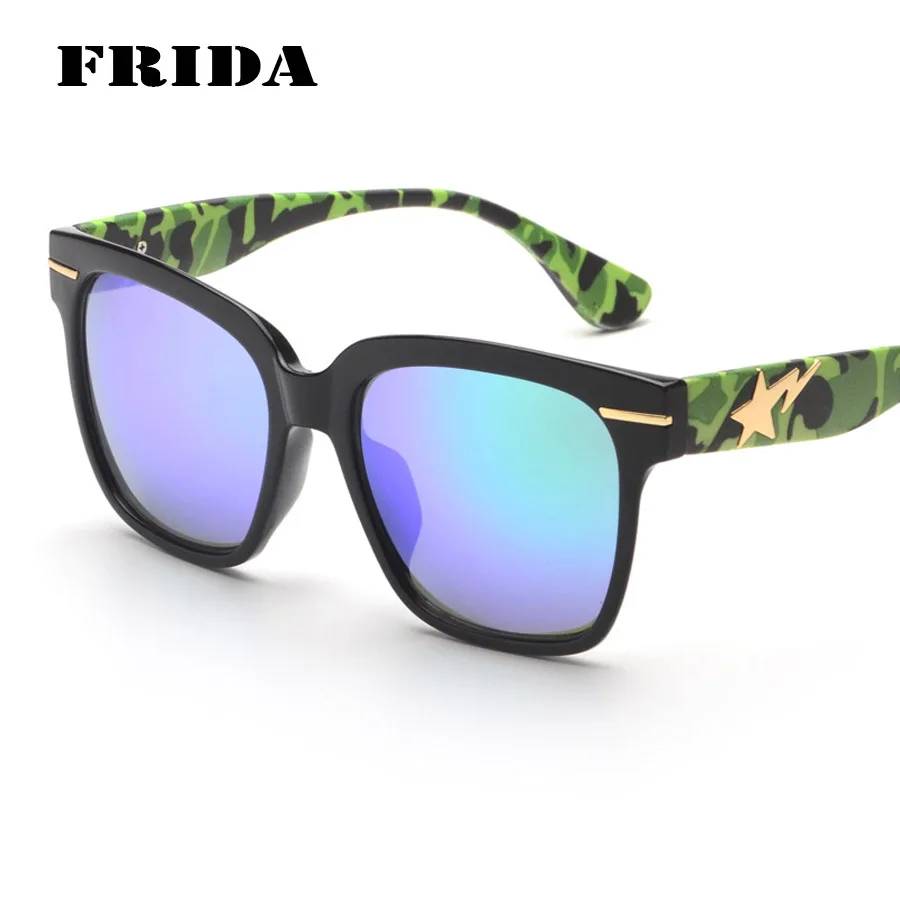 FRIDA 2016 New Fashion Brand Camouflage Temple Design Sunglasses Men Brand Design Street Snap