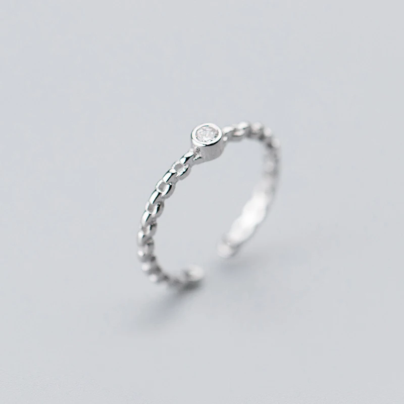 

MloveAcc Solid 925 Real Sterling Silver CZ Ring Unique Design Link Chain Pattern Open Rings for Women