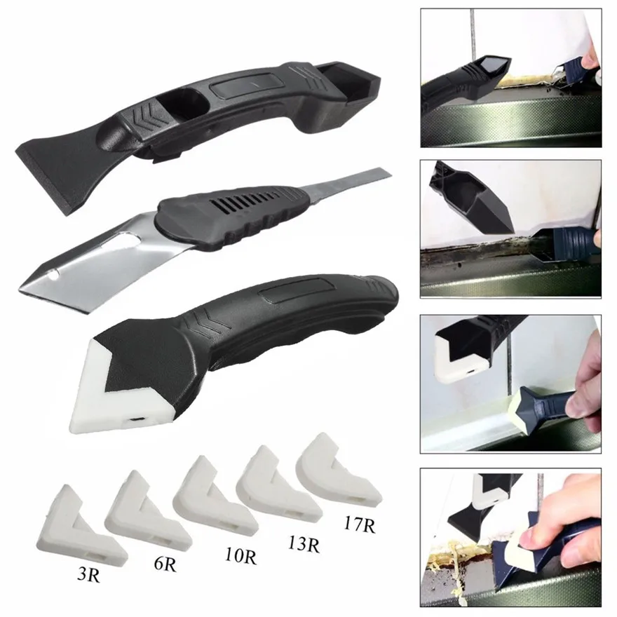 

3Pcs Silicone Scraper Caulking Grouting Tool Sealant Finishing Cleaning Kit Set with Interchangeable pads #0110 A#487