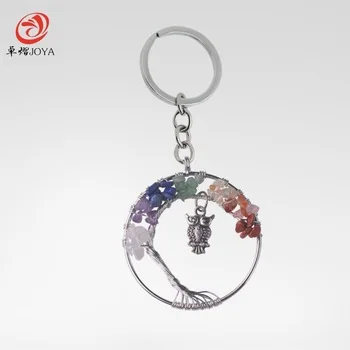 New Natural Stone Owl round Car Key Chain Women  Holder Ring Keychain Christmas small gift cartoon pendant Give the best gift