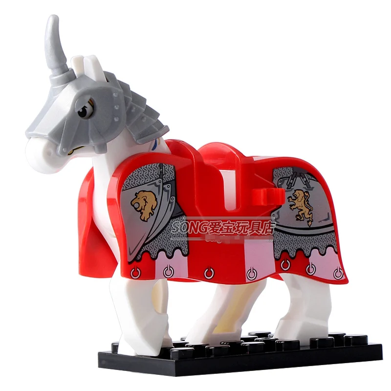 Goedkoop Enkele Koop Serie XH596 Leeuw Rode Oorlog Paard Battle Steed Middeleeuwse Rome minifig super heroes monteren Building DIY Blokken Speelgoed