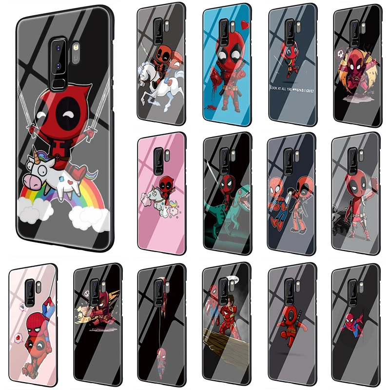 

Marvel funny unicorn Deadpool Tempered Glass phone case for Samsung S7 Edge S8 S9 S10 Note 8 9 10 Plus A10 20 30 40 50 60 70