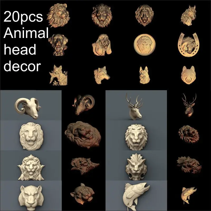 

20pcs Animal head decoration 3d model STL relief for cnc STL format Animal Relief Model STL Router Engraver ArtCam