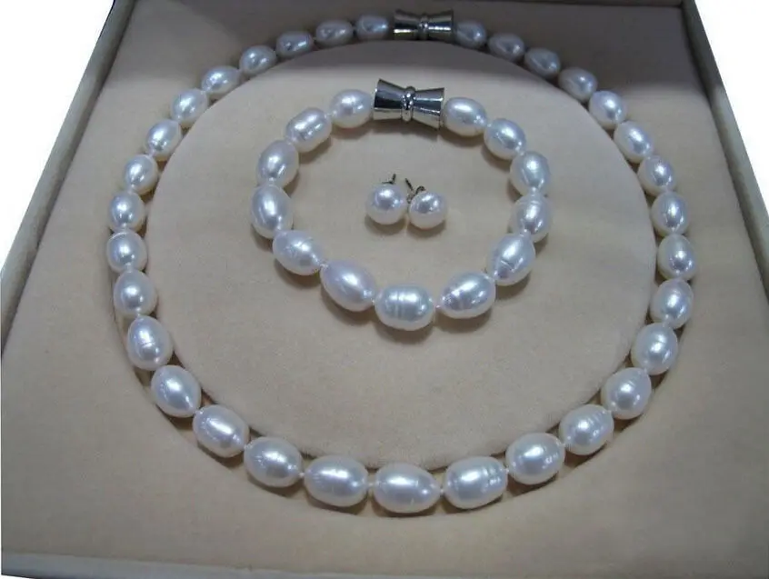 

Free shipping hot sale Women Bridal Wedding Jewelry >>Rare 10-12mm AAA Natural White akoya Pearl Necklace Bracelet Earring 18