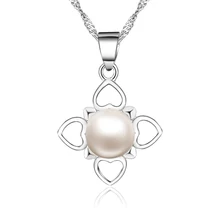 Four Leaf Hearts Half Round Natural White Pearl 925 Sterling Silver Charm
