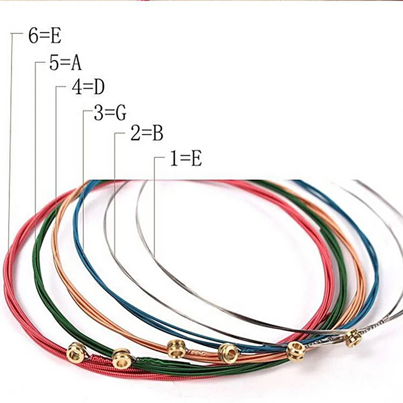 

1 Set= 6Pcs Colorful Rainbow Guitar Strings E-A For Acoustic Folk Guitar Classic Guitar Multi Color