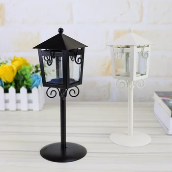 

10pcs Europe Street Light Pavilion Candlestick Iron Glass Candle Holders Wedding Home Decoration Crafts Rural Wind Light