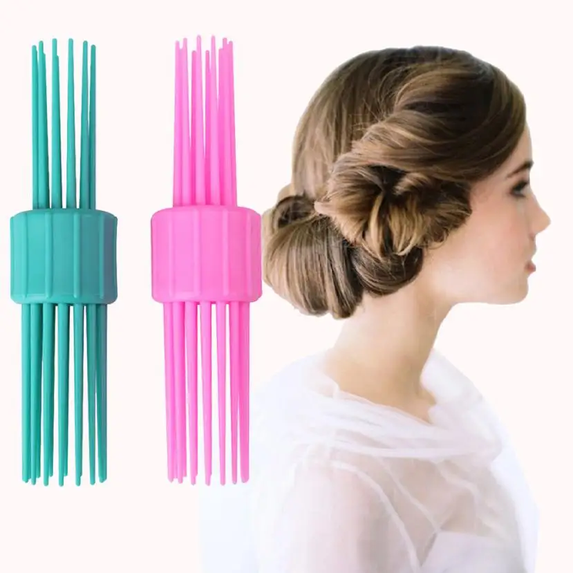 

2018 New Double Sided Stand-up Roll Comb Retro Wavy Curly Styling Care Beauty Salon for ladies hair tools set Blue pink color