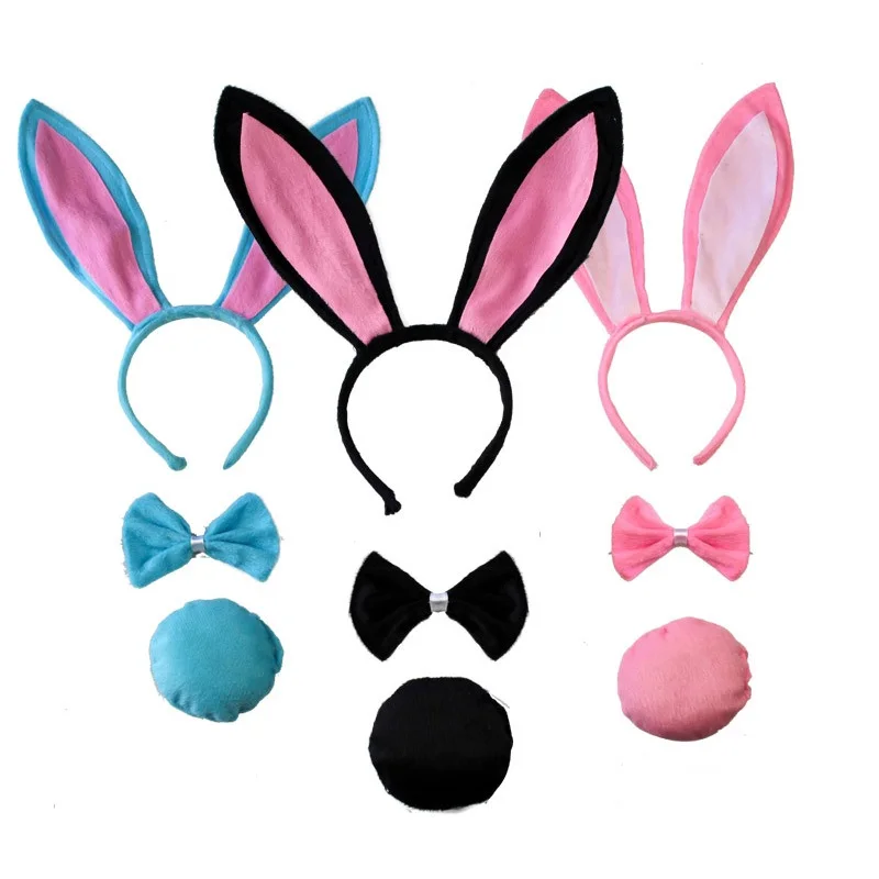 

Easter Bunny Girl Headband With Hairband Bow Tie Round Tail For Children Adult Big Rabbit Ear Hairband Party Fancy Cosplay Sets