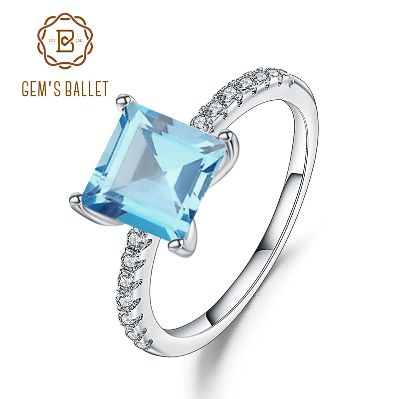Gem's Ballet 1.49Ct Square Natural Sky Blue Topaz Gemstone Ring 925 Sterling Silver Solitaire Engagement Classic Rings For Women Gem's Ballet 1.49Ct Square Natural Sky Blue Topaz Gemstone Ring 925 Sterling Silver Solitaire Engagement Classic Rings For Women