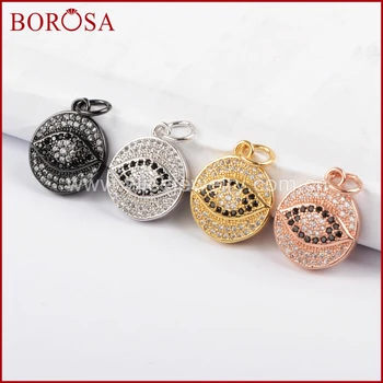 

BOROSA CZ Micro Pave Crystal Round Eye Pendant for Necklace,Mix Color CZ Black & White Zircon Drusy Pendant Jewelry WX772