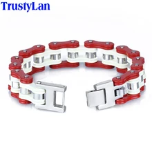 TrustyLan 17 мм широкий мотоциклетный браслет-цепочка красного цвета, не выцветает, мужские браслеты из нержавеющей стали, мужские ювелирные браслеты