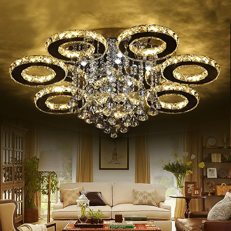 

3/5/6/7/9 rings Crystal LED Ceiling Light Living Room Bedroom Dining Room Light Hotel Location Ceiling lamp