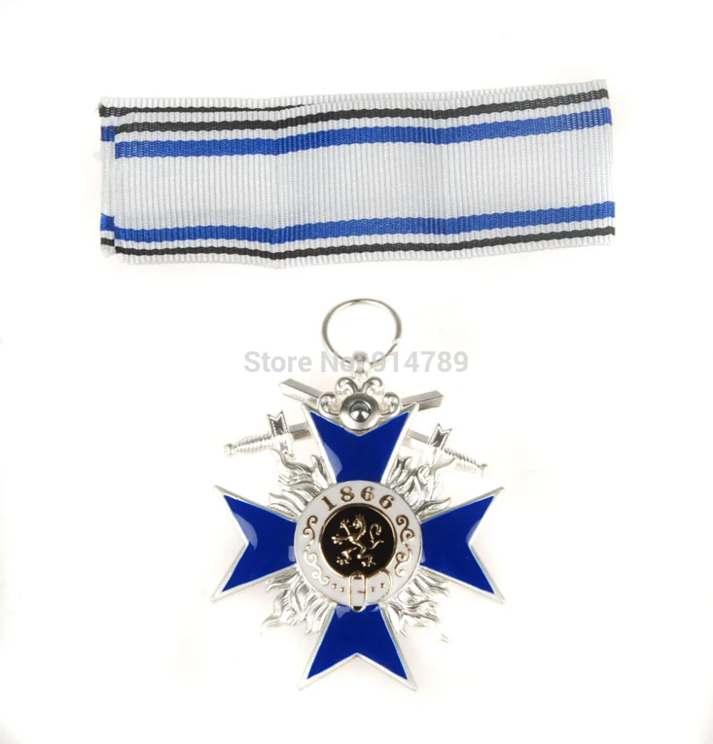

WWI GERMAN BAVARIAN MILITARY MERIT CROSS 1866 MERENTI SWORDS MEAL BADGE WITH RIBBON-33878