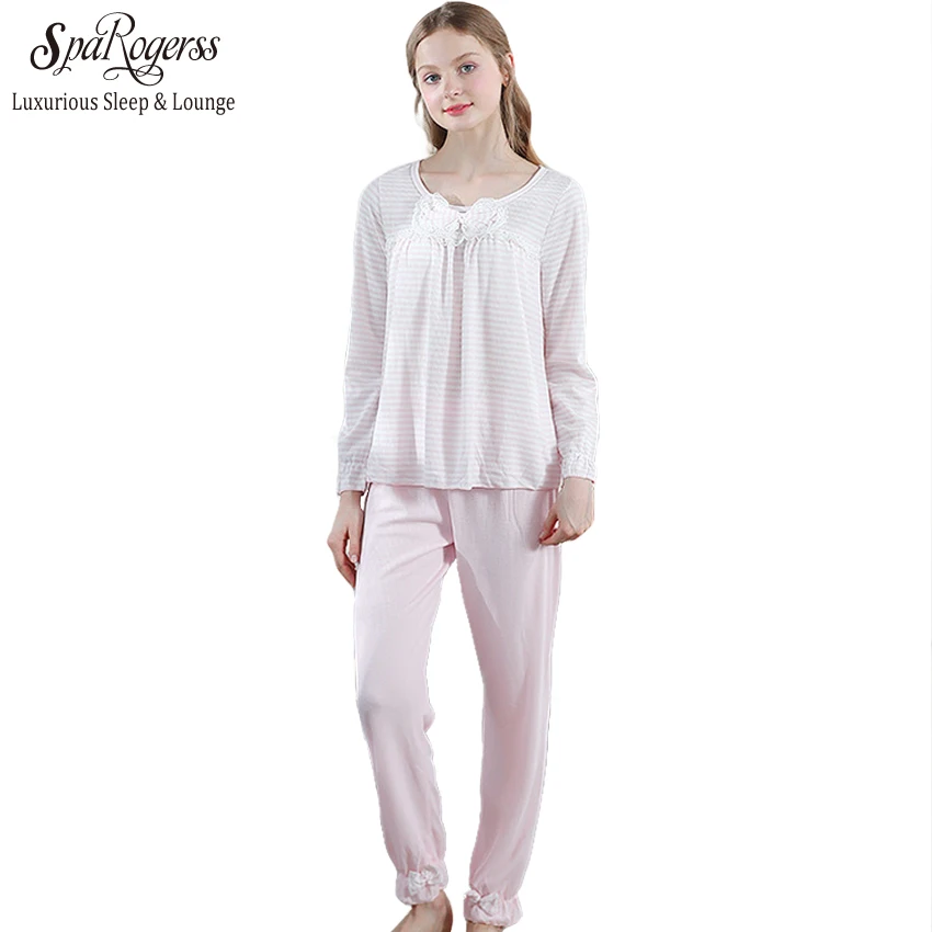 New Autumn and Winter Cute Women's Woman Pajamas Bow knot