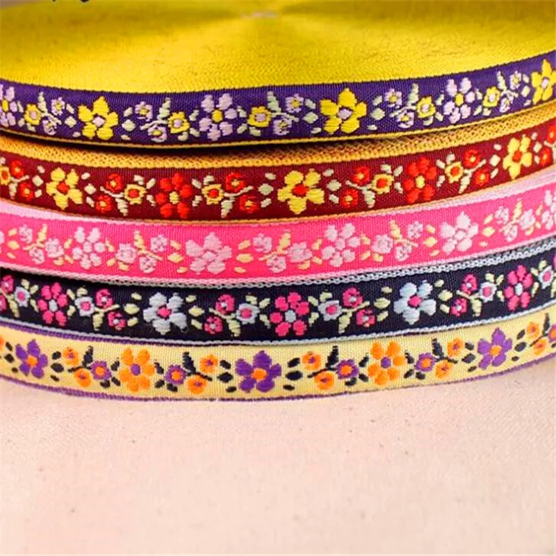 1cm Embroidered flower ribbon lace woven label Jacquard ribbons