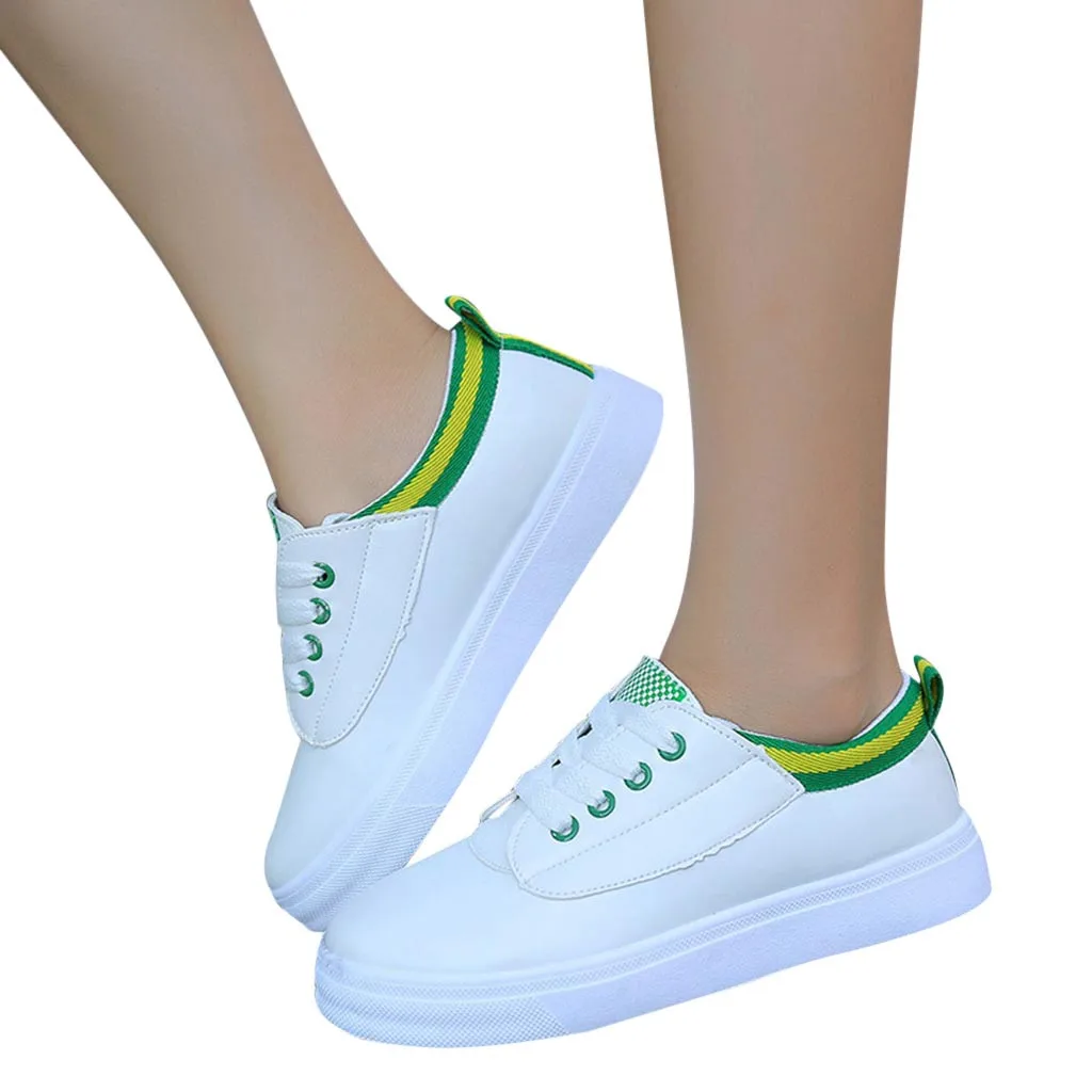 

CHAMSGEND Women's Solid color flat bottom lace-up shoes flat shoes casual small white fashion comfortable shoes