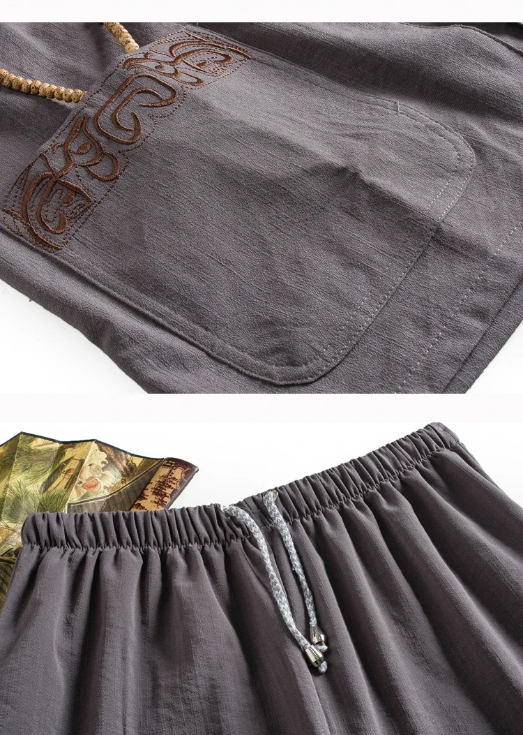 WAEOLSA Men Ethnical Shirt And Pant Suits Black Dark Gray Twinset Man Linen Tang Tunic and Trouser Set Male Oriental 2PCS Pant Suits Set Summer (8)