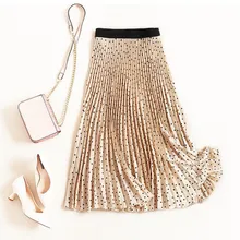 Модные женские осенние плиссированные юбки в горошек с высокой талией, Женская длинная юбка трапециевидной формы в стиле бохо, Faldas Jupe Femme