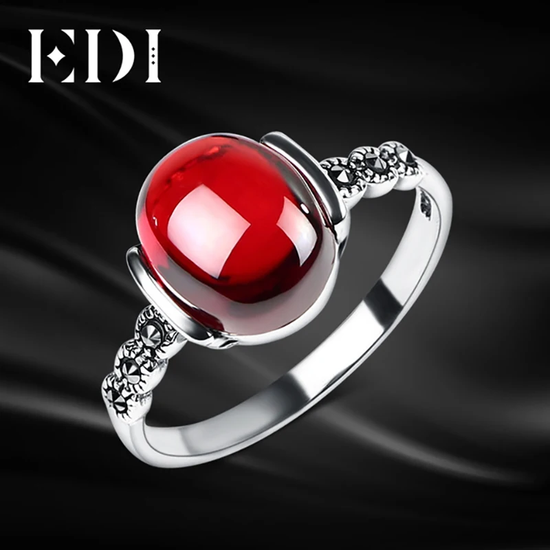 

EDI Retro Women 925 Sterling Silver Adjustable Rings Wedding Ethnic Statement Garnet Natural Stone Ring For Women In Jewelry