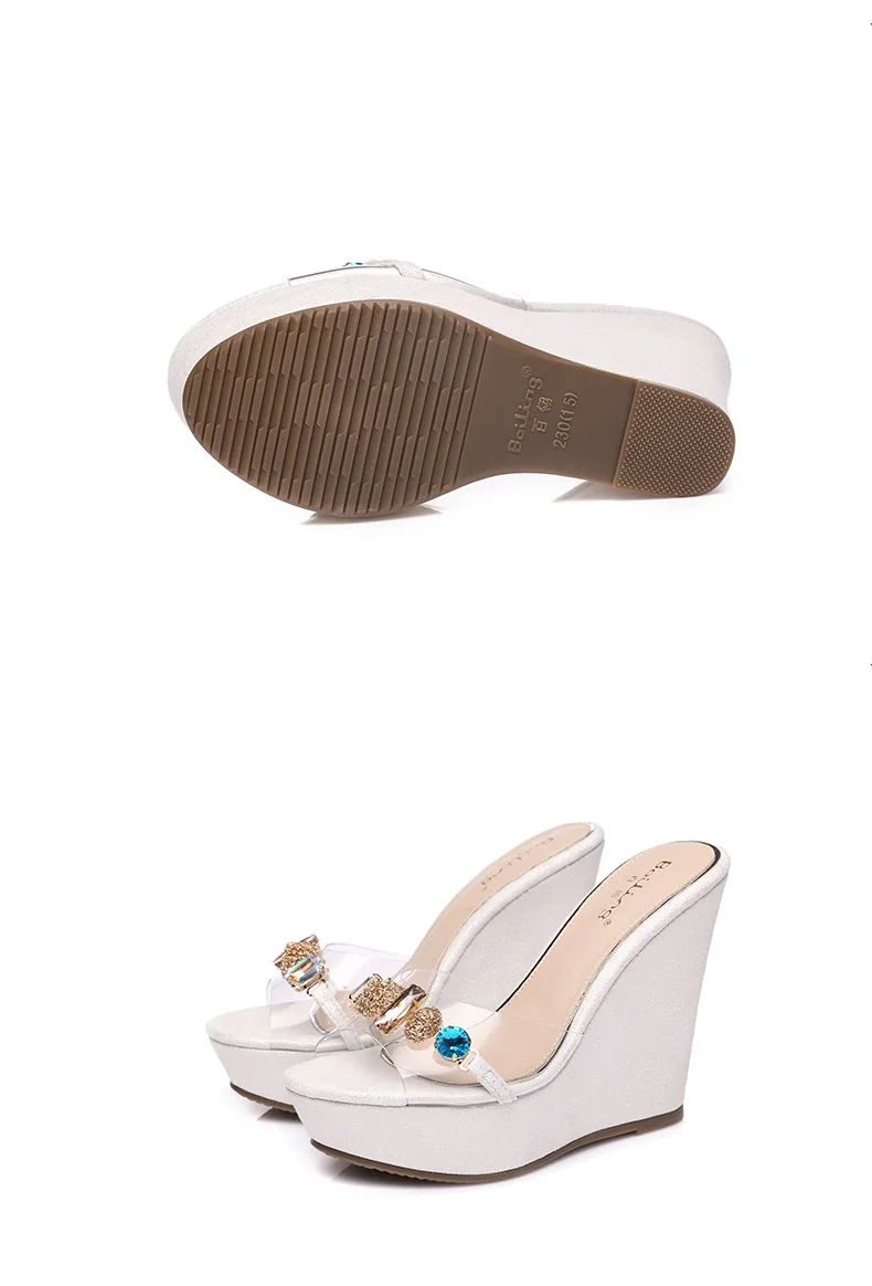 23_New 2018 Wedges Slippers Female Summer Fashion High-heeled Platform Rhinestones Small Size Shoes Pink White Black