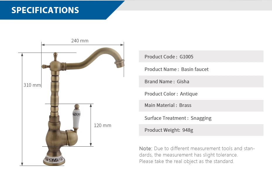 Gisha античная латунь кухонный кран горячей и холодной смесителя одно отверстие ванной кран вращающийся кран фарфоровая ручка 2G1005