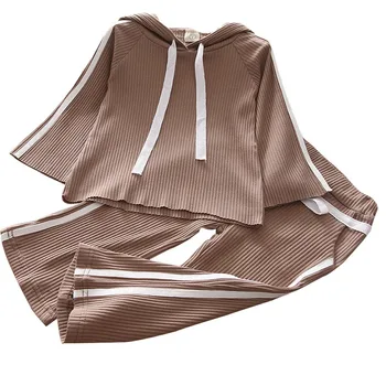 

Kids Clothes Set 2018 New Baby Girl Winter Fall Cotton Girl Long Sleeve Hooded Top + Casual Flare Pants