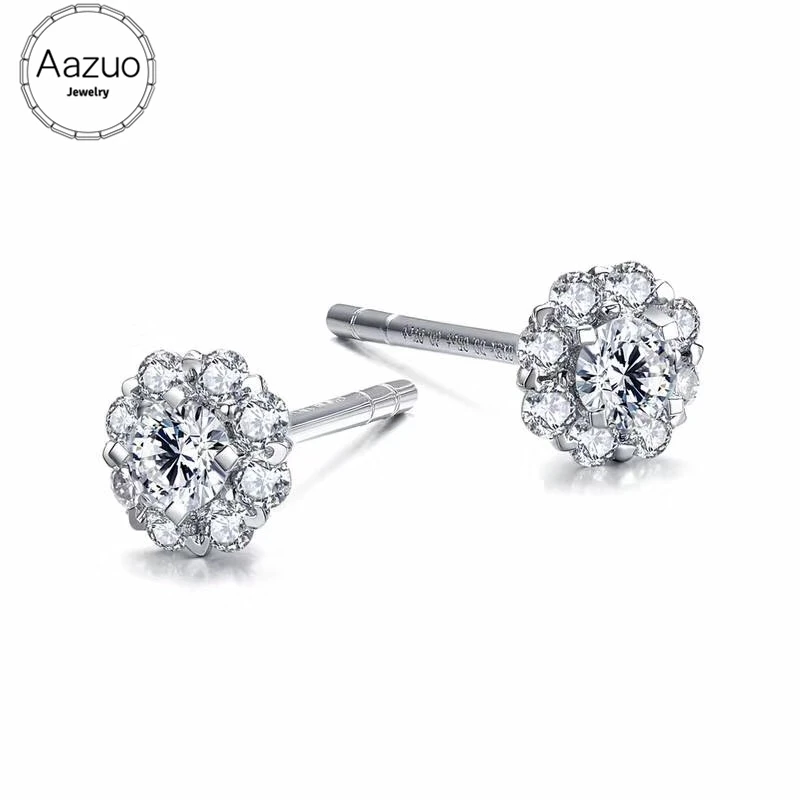 Серьги-гвоздики женские из белого золота 18 К с бриллиантами Aazuo Au750 100% | Украшения