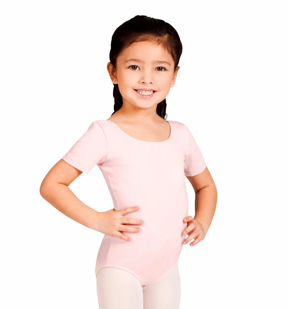 Для девочек Кепки короткий рукав трико для балета и танцев спандекс из нейлона и лайкры юнитард для детей молодежи Детские гимнастические купальники