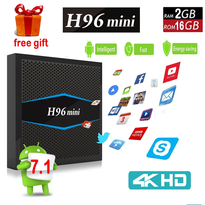 

2018 H96mini Android 7.1 TV Box Amlogic S905W Quad Core 2GB 16GB WiFi Bluetooth 4.0 H96 mini H.265 HD 4K TV top box support IPTV