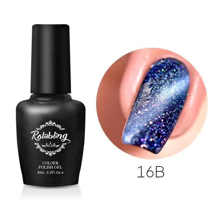 Rolabling Starry Cat Eye Nail Gel Polish Shining Color Soak Off UV 6ML Long Lasting 3D Magnet Cat Eye Nail Art Lacquer Gel - Color: 16B