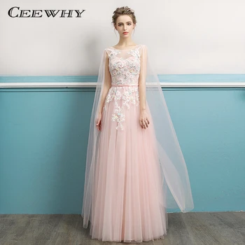 

CEEWHY Sleeveless Vestido de Festa Lace Tule Appliques Embroidery Evening Dress Long A-Line Prom Formal Dress Evening Gowns