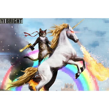 

Diamond Mosaic Cross Stitch Kits Diamond Embroidery "Funny Rainbow Cat & Unicorn" Diy Full Diamond Painting Home Decoration GT